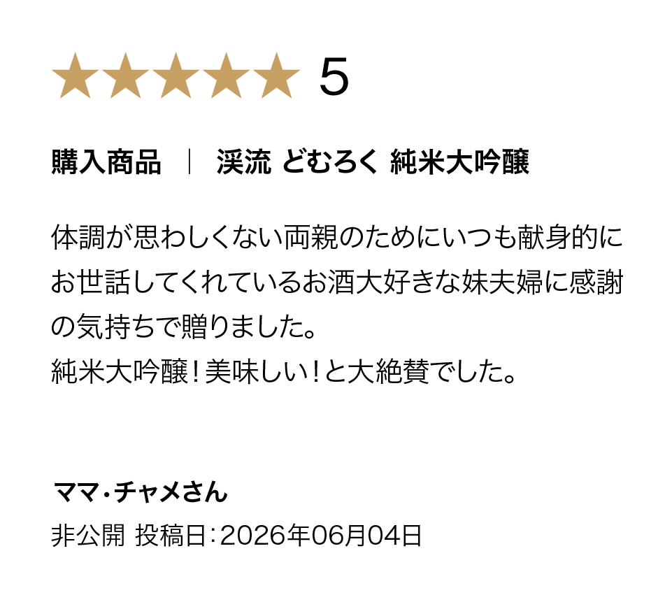 渓流 どむろく純米の購入者評価