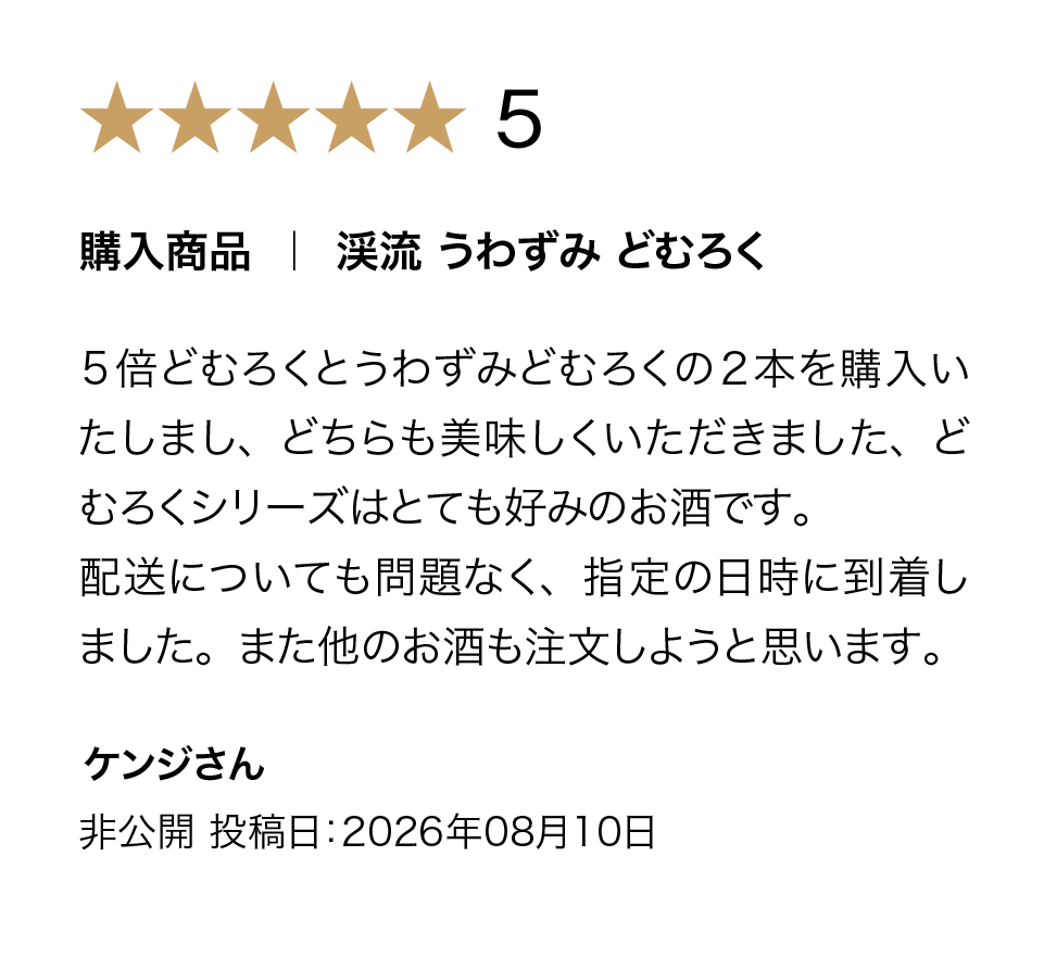 渓流 どむろくの購入者評価